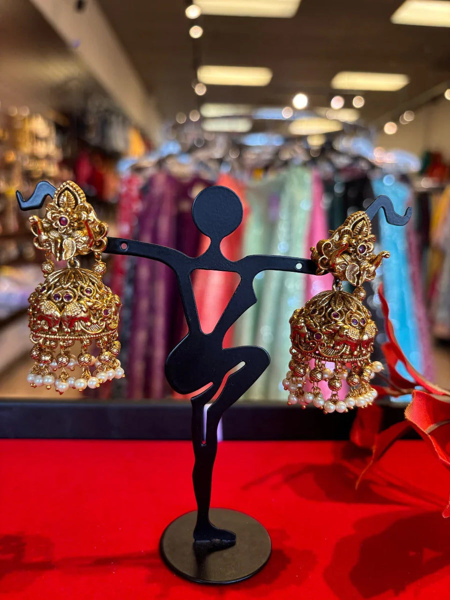 Antique Earrings - Heavy Jhumkas with Elephant Design