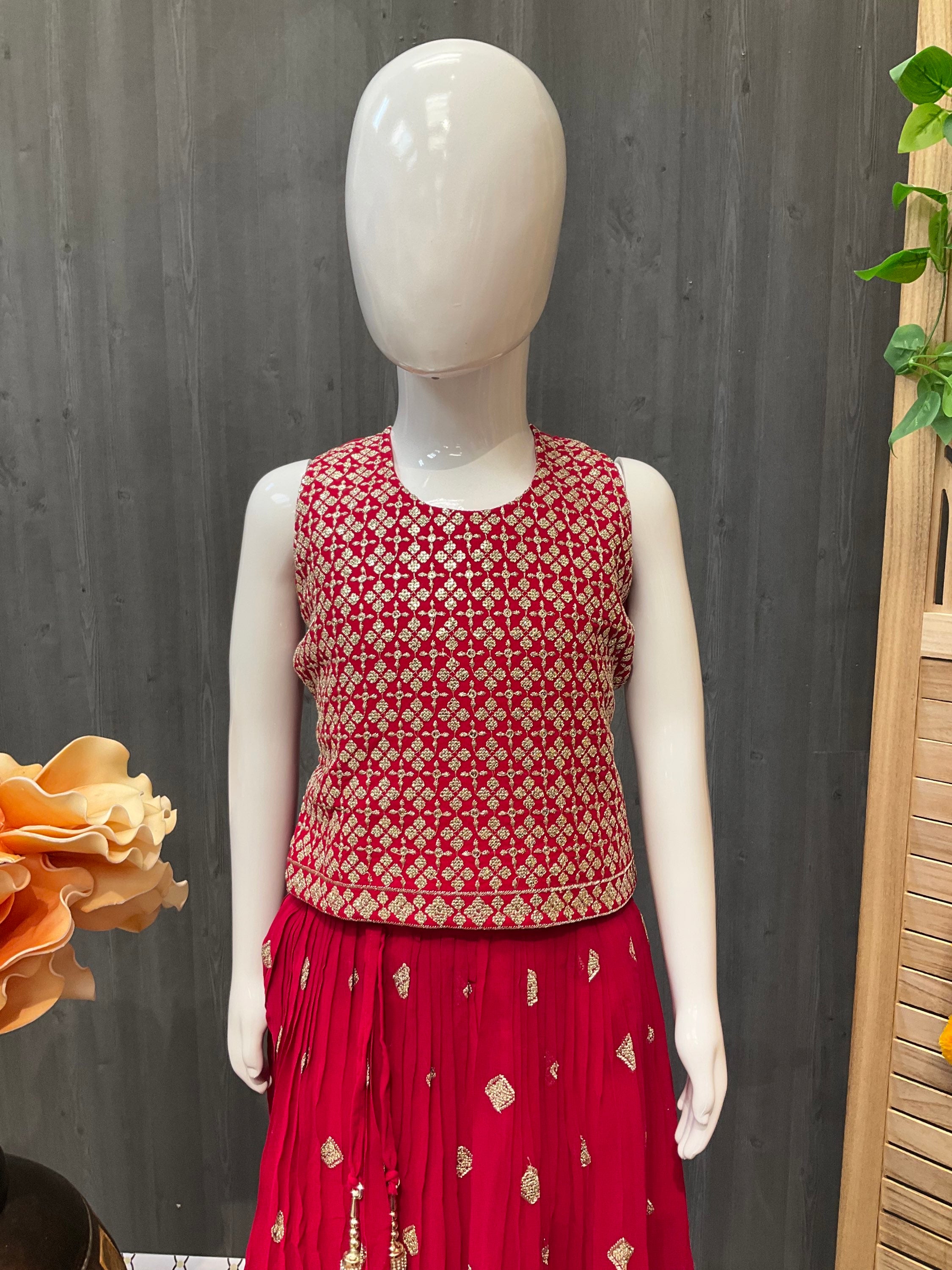 Size 26-RED little girls Georgette lehenga set image 2