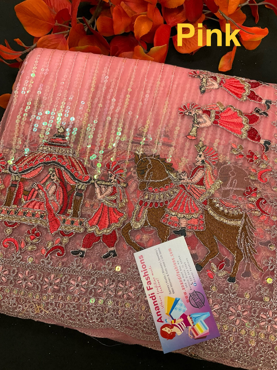 Sequin Saree - Heavy Party Wear with King and Queen Border image 0