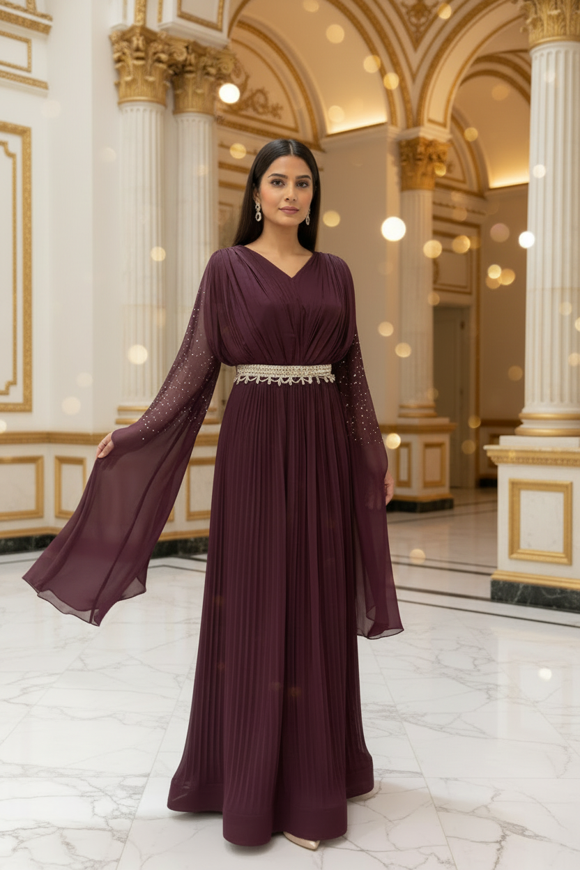 Pure Long Party Dress Size 38 - with Waist Belt & Stone Work