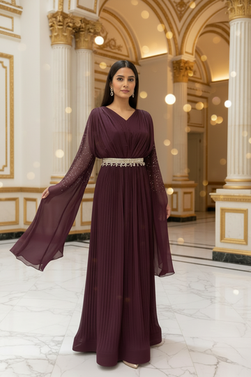Pure Long Party Dress Size 38 - with Waist Belt & Stone Work