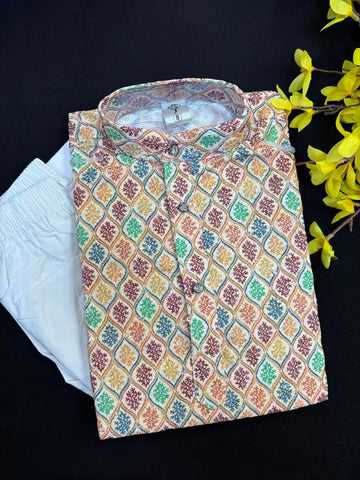 Boys Chikenkari work Digital Print Kurta set - Size 4 to 12
