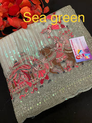 Sequin Saree - Heavy Party Wear with King and Queen Border