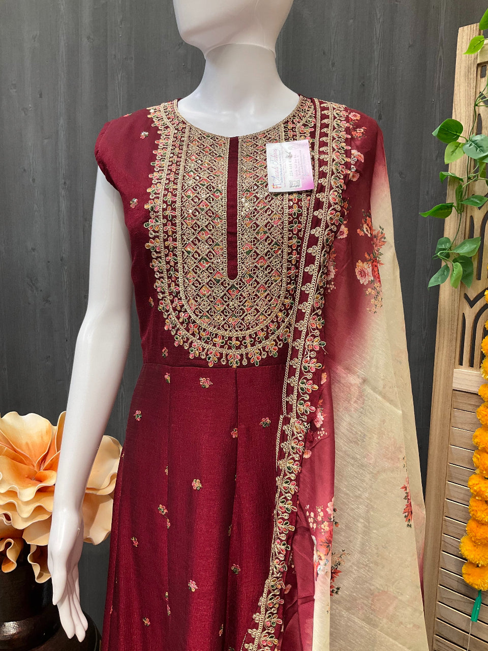 Anarkali Long Dress with floral dupatta image 2