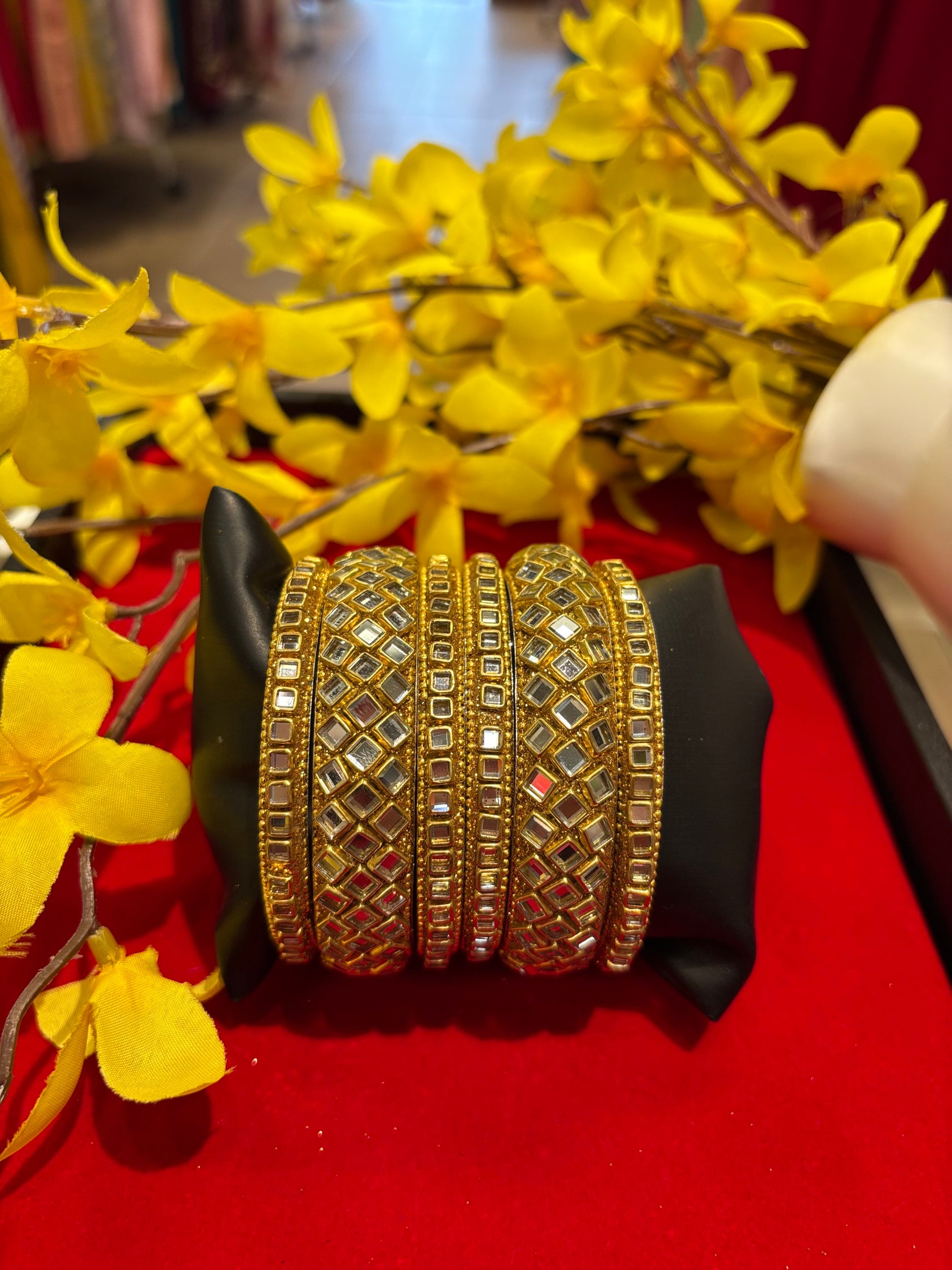 Fancy Gold Stone Bangles- (Set of 6) image 3