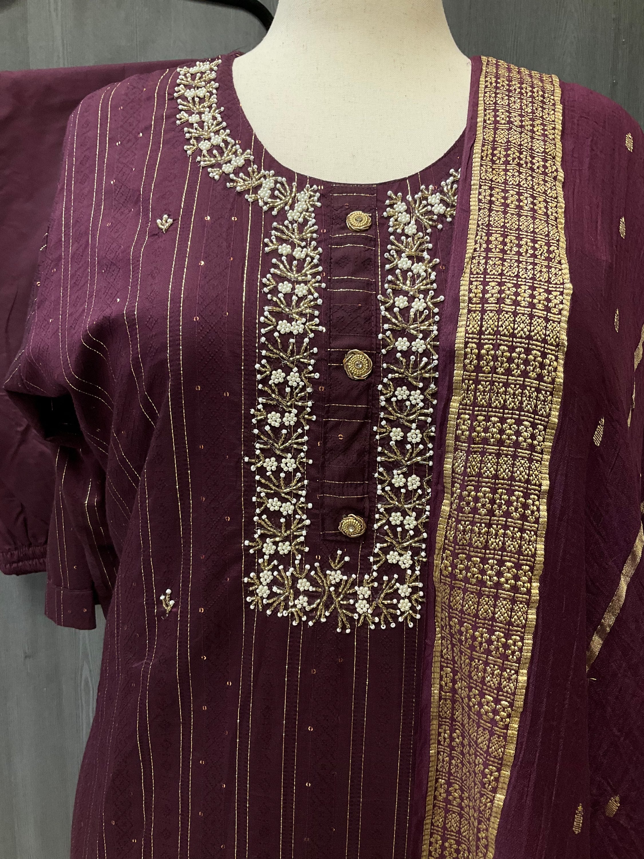 Plus Size - colorful silk Kurti set with Pearl Work image 2