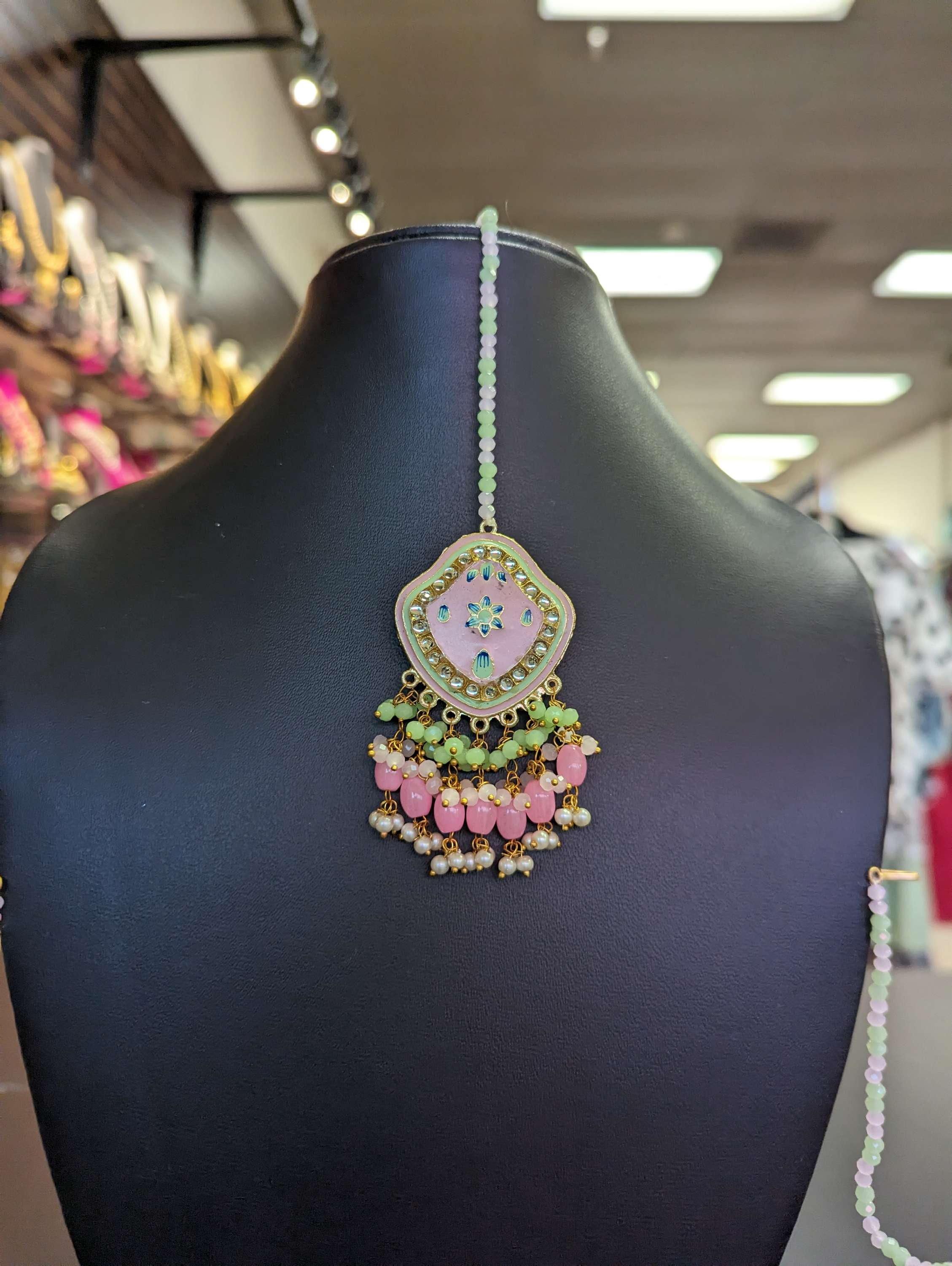 Pink -Indian Jhumka Earrings - Earrings set with Mang tikka image 1