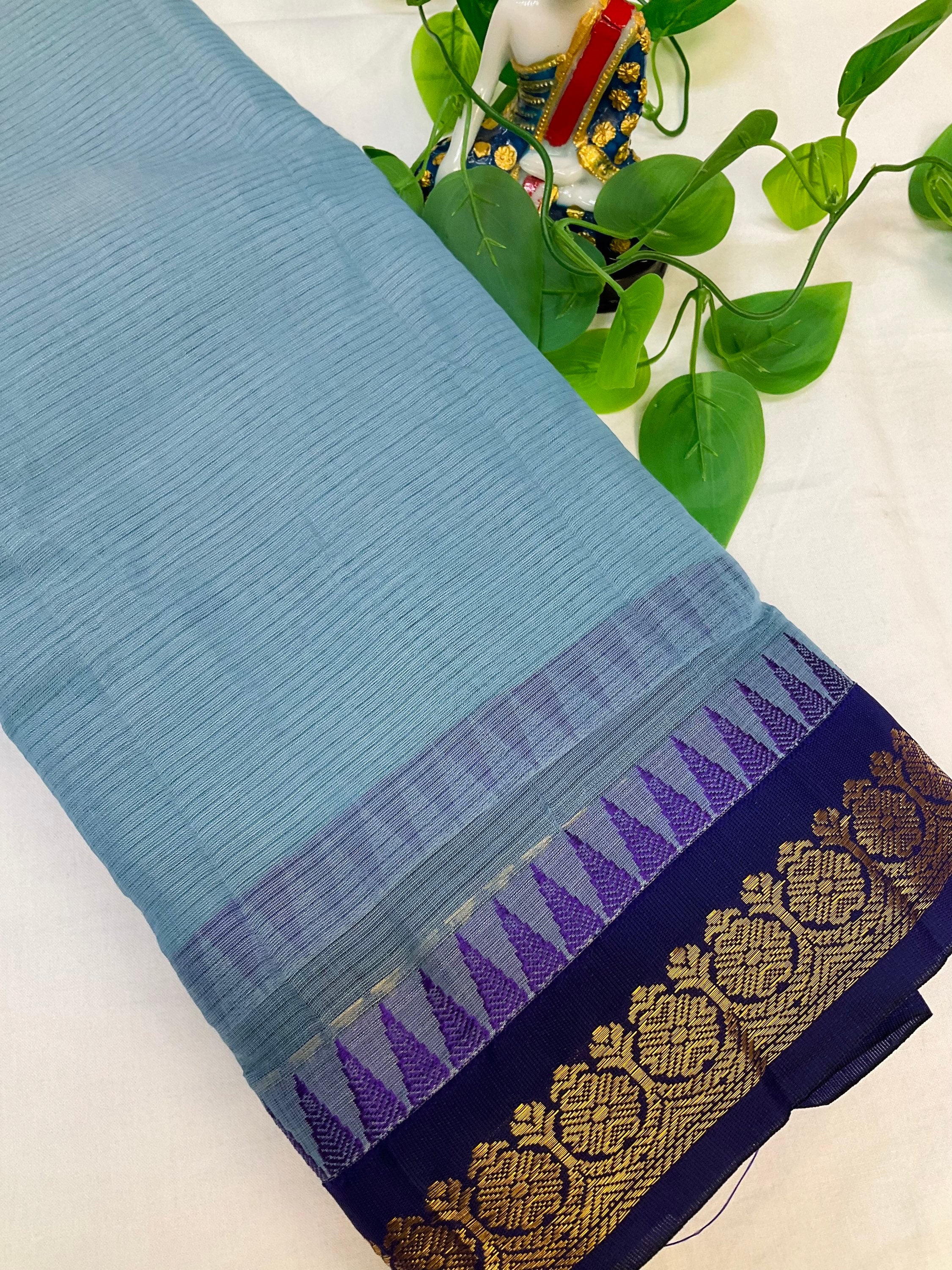 Pure Handloom Gadwal Cotton saree with small Border image 1