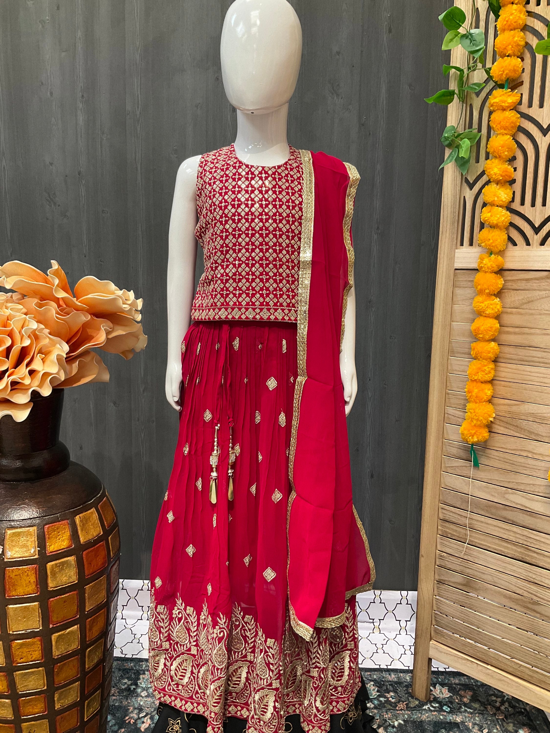 Size 26-RED little girls Georgette lehenga set image 0