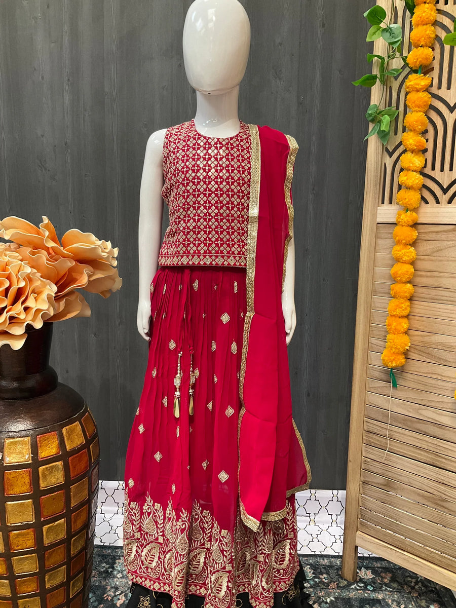 Size 26-RED little girls Georgette lehenga set