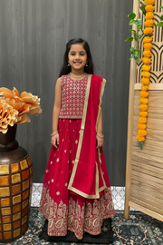 Girls Red Georgette Lehenga Set