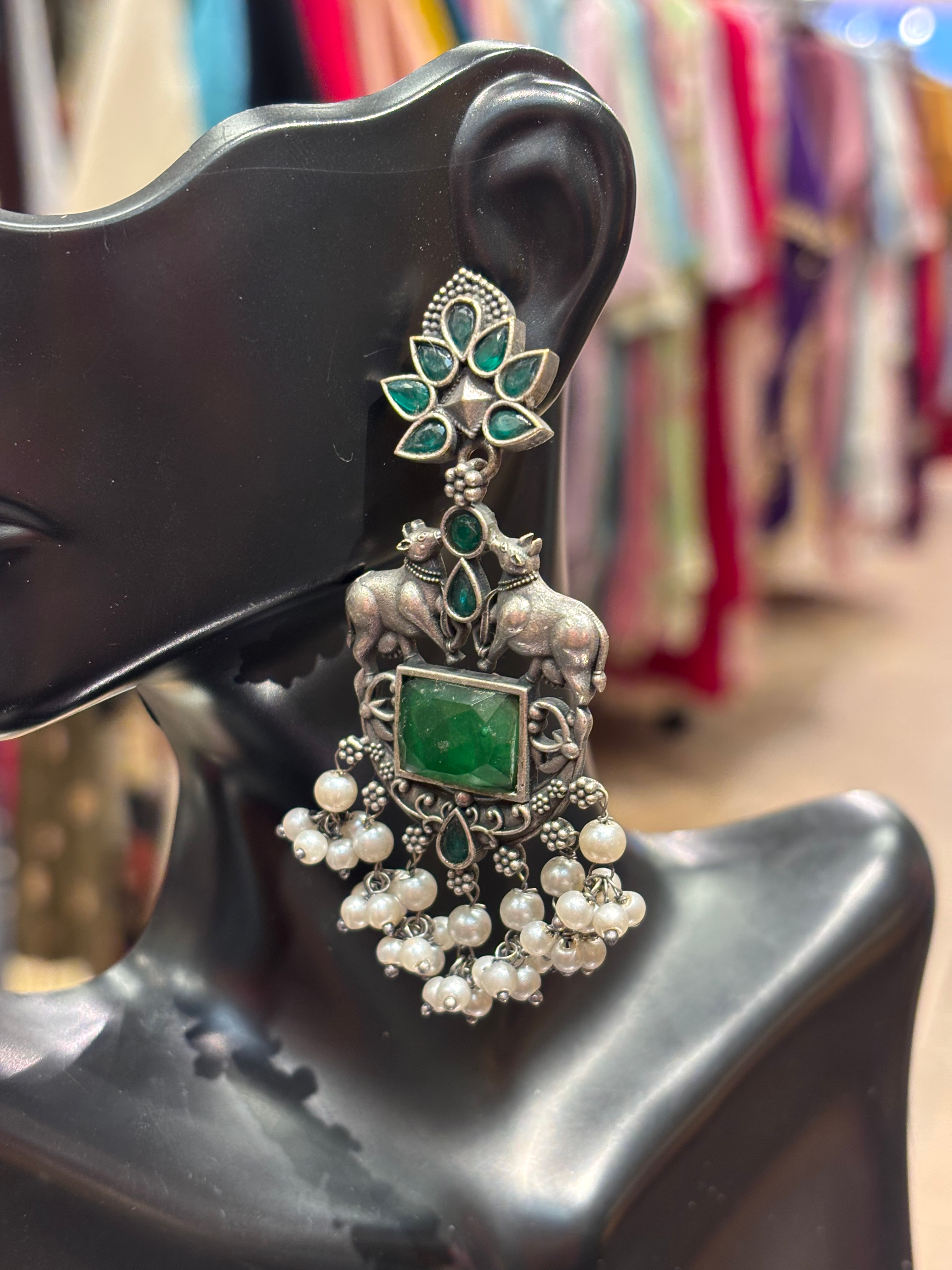 Premium Quality Oxidized Earrings with pearl hanging  image 2