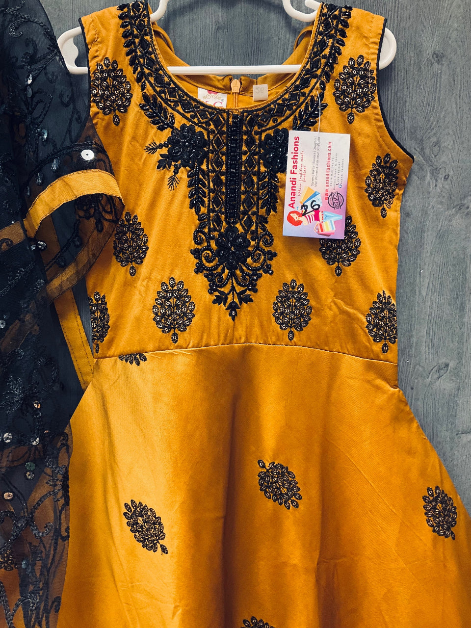 Girls 26 size mustard long frock with duppatta  image 2
