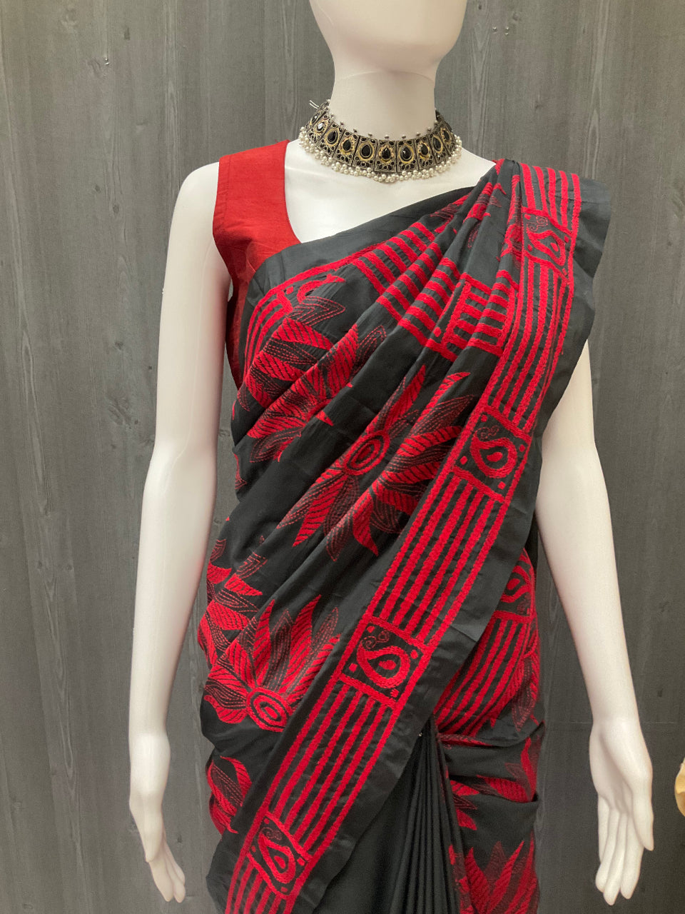 Indian Saree - Black Kantha work saree image 0