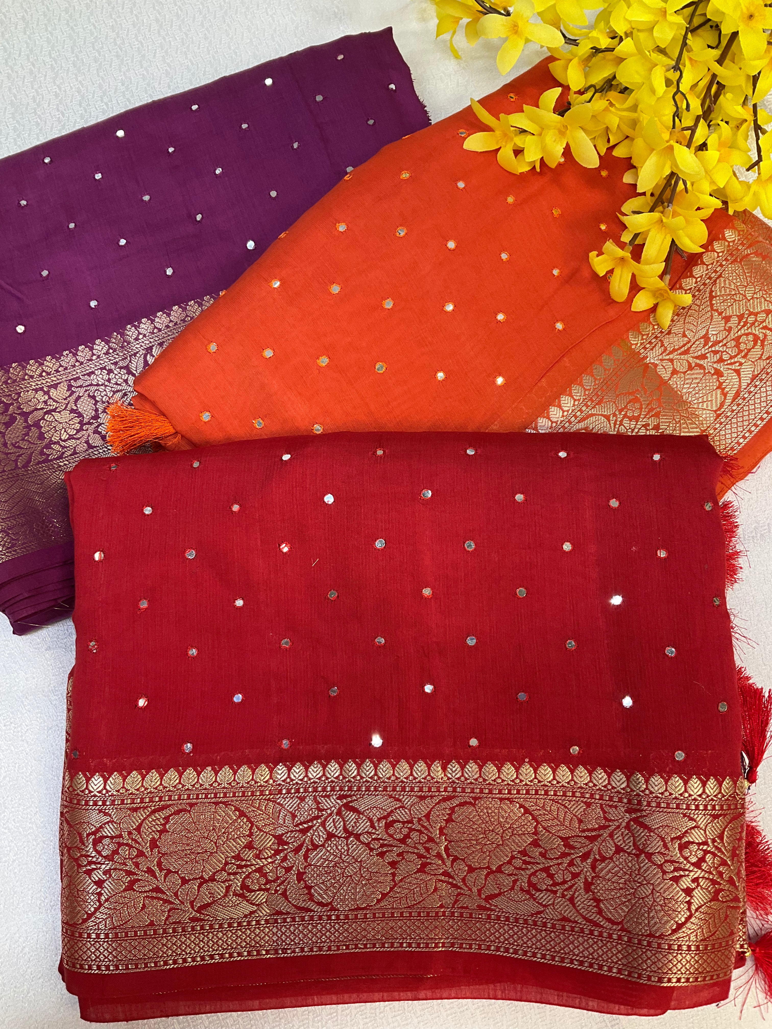 Mangalagiri Cotton Silk Sarees with contrast Blouse material  image 0
