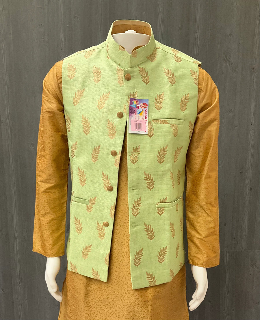 Kurta with Vest - Men's Party Wear Brown Kurta Pajama with Jacket