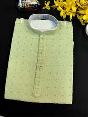Boys Mint Green Chikankari Kurta Pajama Set - Traditional Kids Wear