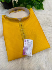 Premium Quality Haldi Yellow Silk Mens Kurta Pajama Set - Wedding Wear