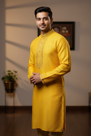 Men’s Haldi Yellow Silk Wedding Kurta Set - Anandi Fashions