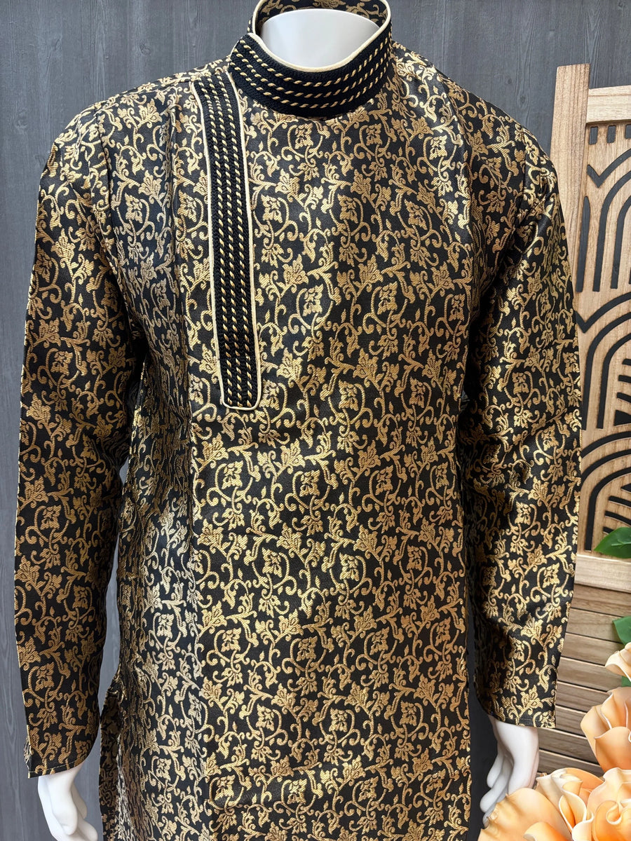 Black - Stunning and Attractive Men’s Silk Kurta Pajama Set- Size 36