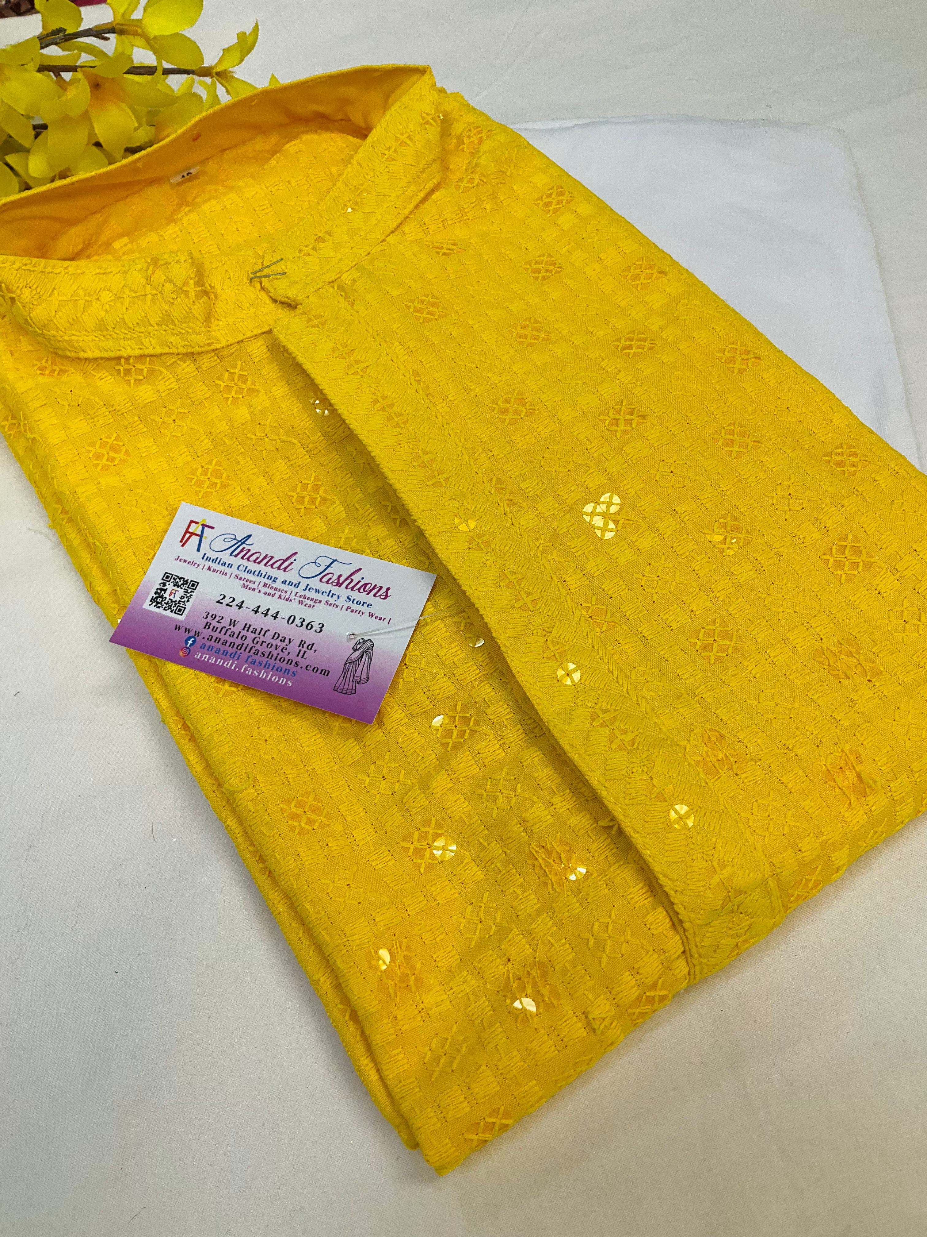 Size 40 -Yellow Sequence chikankari kurta set image 0