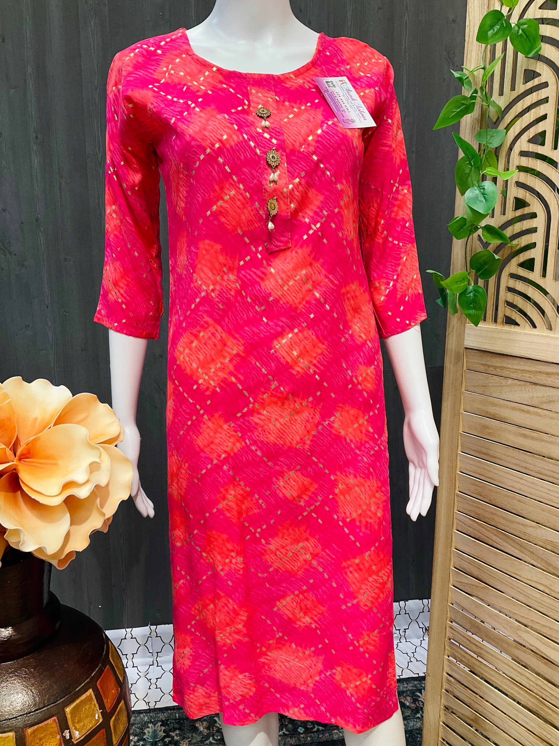 Pink - Colorful Rayon Kurti image 0