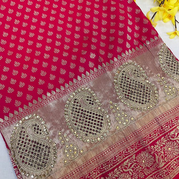 Pink Benarasi Silk Saree with Cut work Mango Design