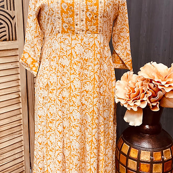 Plus Size -Pure cotton Mustard Yellow Anarkali Kurti- size 46/50