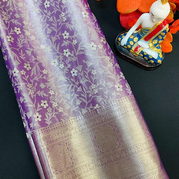 Pure Silk Pastel Colors Kanjeevaram Tissue Saree with Stitched Work Blouse