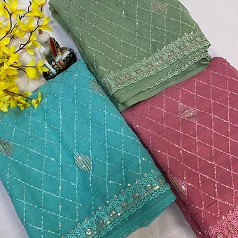 Pastel Colors Cocktail Party Wear Shimmery Chiffon Saree - Soft & Elegant