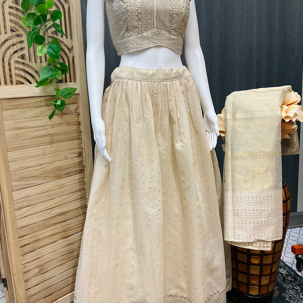 Half White Lehenga set -Tissue material