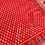 Mirchi Red Benarasi Saree with Peacock Embroidery - Traditional Design