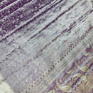 Pure Silk Pastel Colors Kanjeevaram Tissue Saree with Stitched Work Blouse