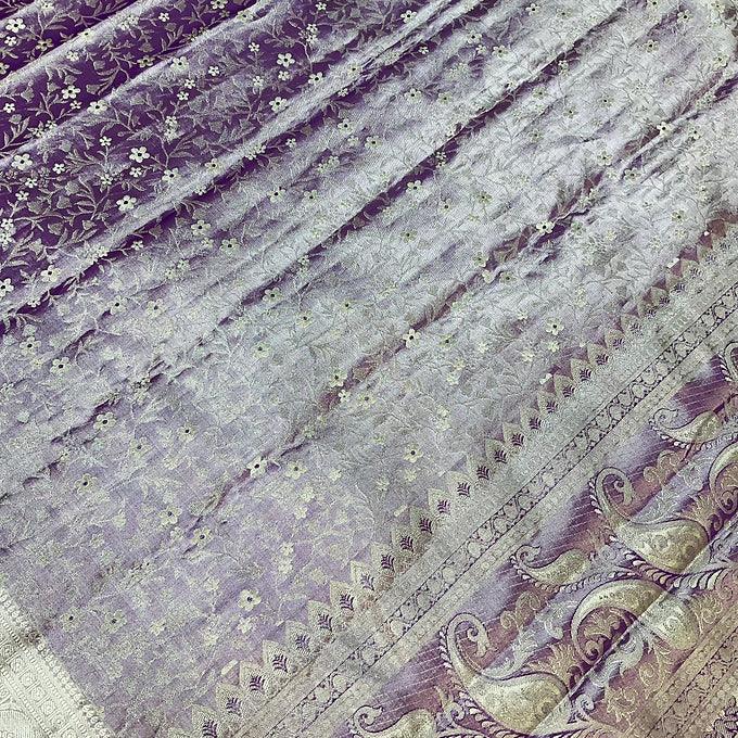 Pure Silk Pastel Colors Kanjeevaram Tissue Saree with Stitched Work Blouse
