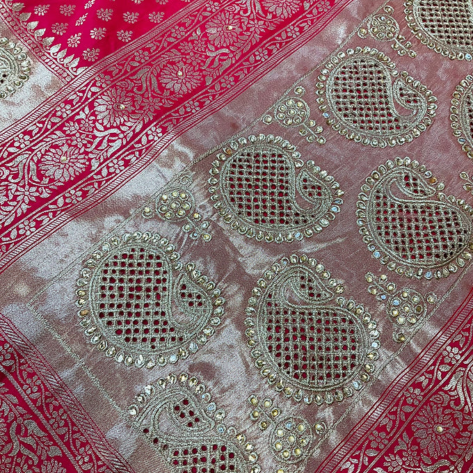 Pink Benarasi Silk Saree with Cut work Mango Design