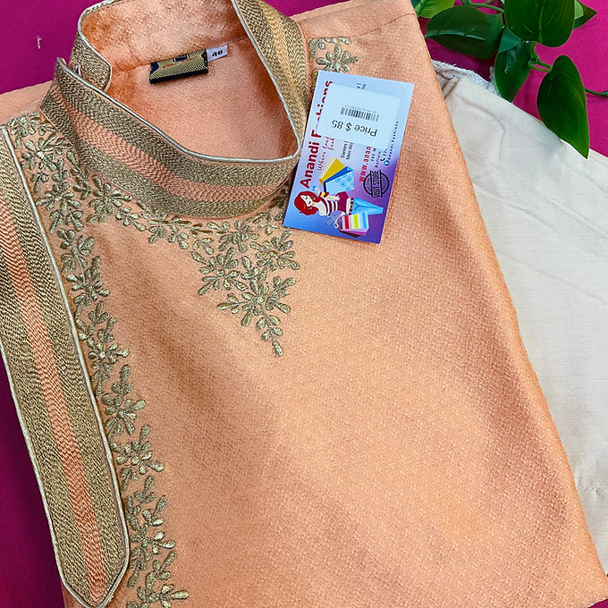 Men’s silk kurta set with collar neck