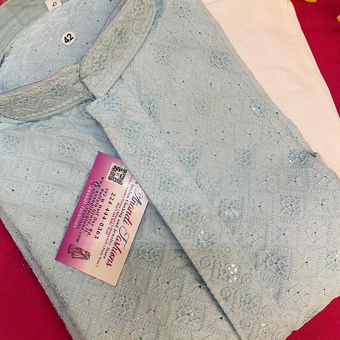 Light blue chikankari sequence kurta set-size 40
