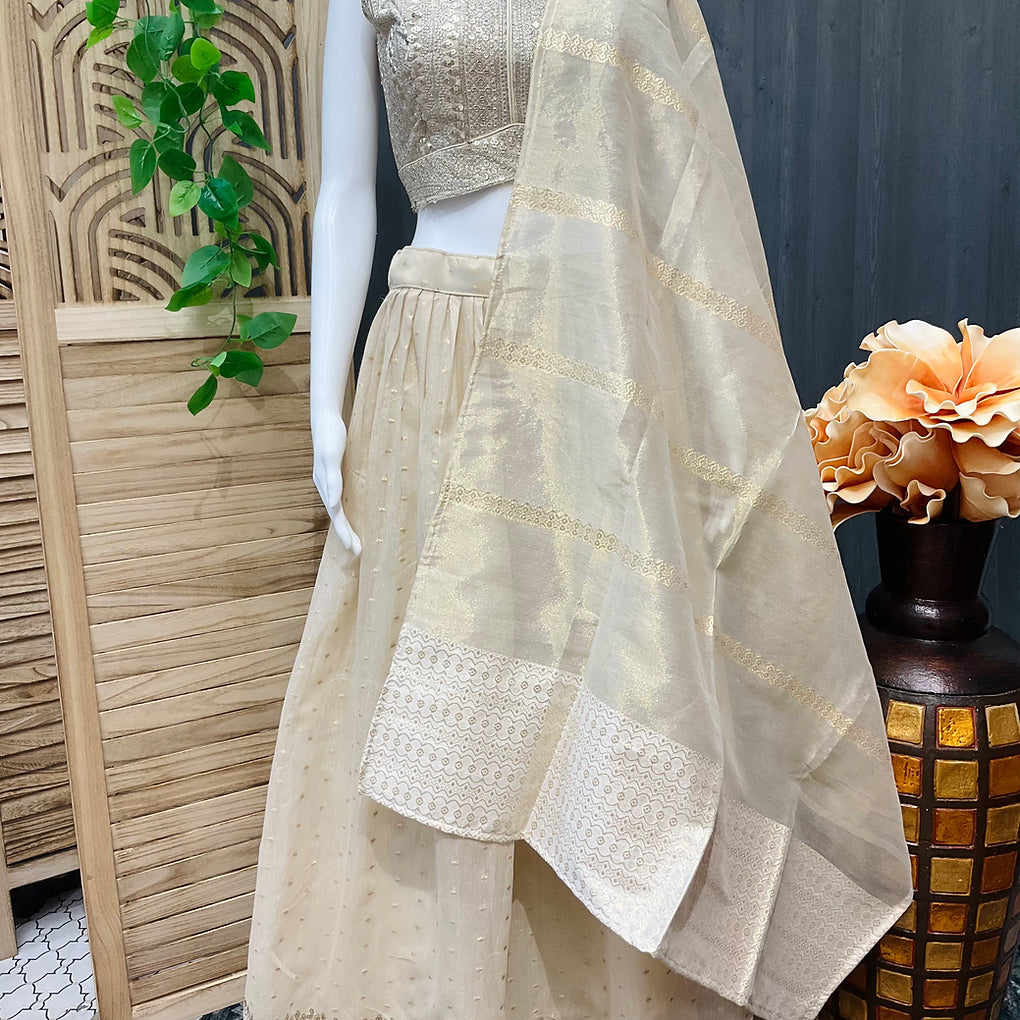 Half White Lehenga set -Tissue material