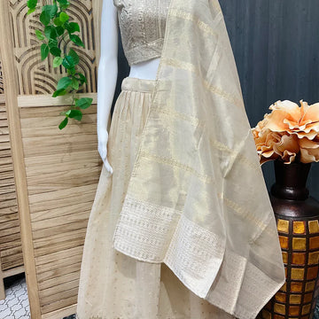 Half White Tissue Lehenga Set - Party & Wedding Wear