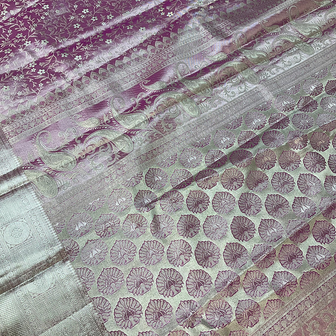 Pure Silk -  Pastel colors Kanjeevaram Tissue Saree with Stitched Work Blouses