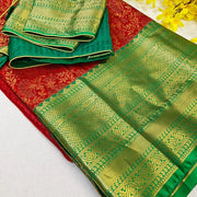 Red-Semi Kanjeevaram Silk saree with stitched Blouse