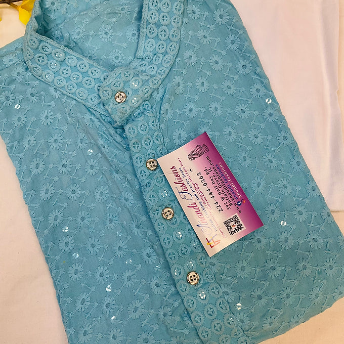 Sea blue - Rayon chikankari kurta set for men-size 40