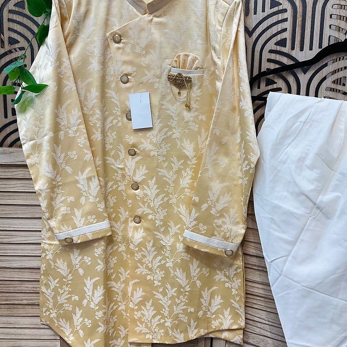Men’s  light gold kurta set with dhoti pants fits size 42