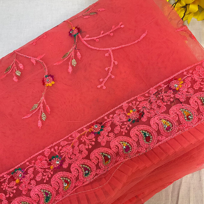 Net saree with thread embroidery