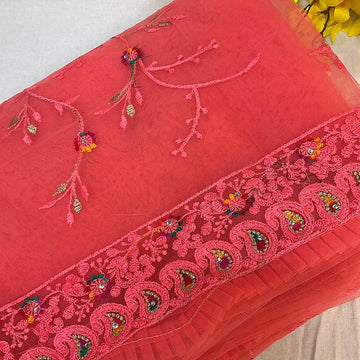Net saree with thread embroidery
