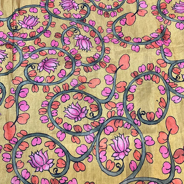 Fancy Kalamkari Saree in Pink & Yellow - Traditional Print
