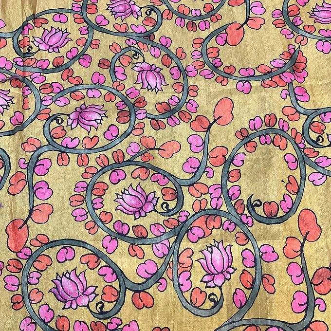 Fancy Kalamkari Saree in Pink & Yellow - Traditional Print
