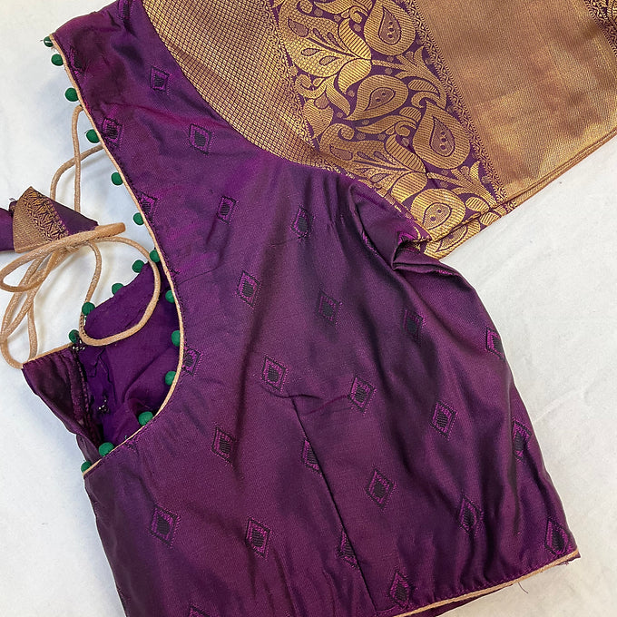 Green-Semi Silk kanjeevaram saree with Contrast stiched blouse