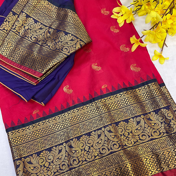 Pink Semi Silk saree with stitched Blouse