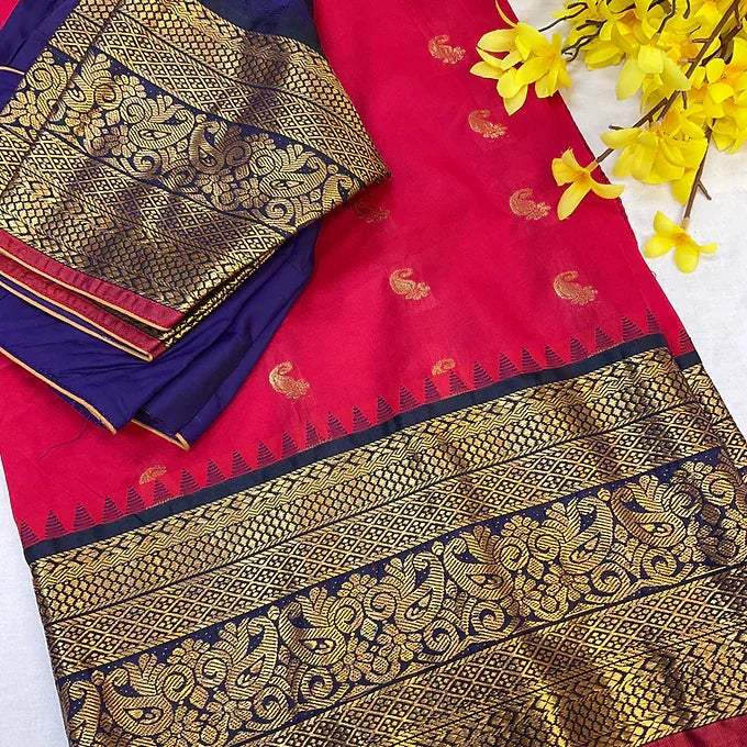 Pink Traditional Semi Silk Saree with 8 Inch Border & Stitched Blouse